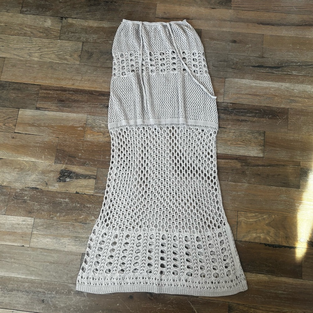 Crochet Maxi Skirt in Cream Beige Size Small